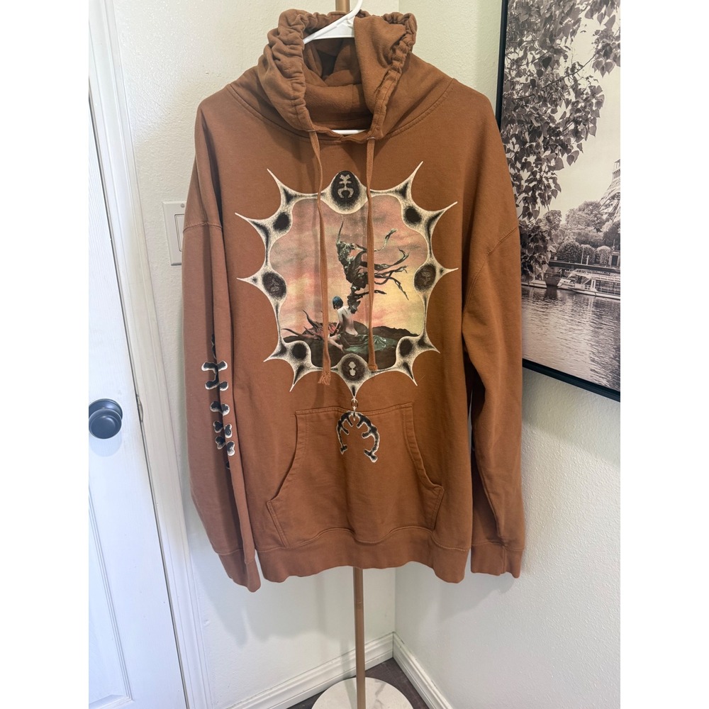 Ashnikko Brown Graphic Hoodie Surrealist Art Tribal Back Print Mens XXL 2XL